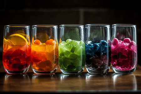 杯中各种彩色水果图片