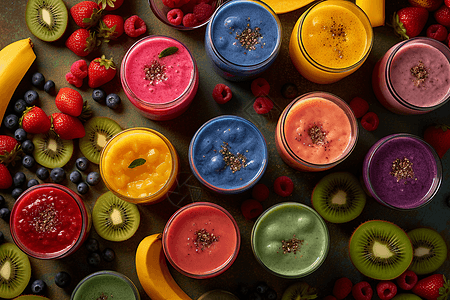 不同颜色的水果冰沙图片