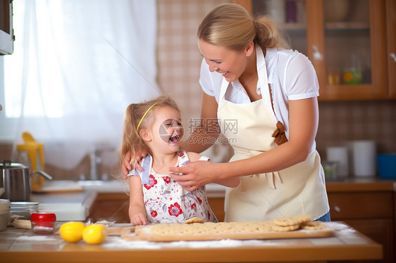 妈妈带女儿一起做饭图片