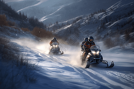 雪地里骑摩托图片