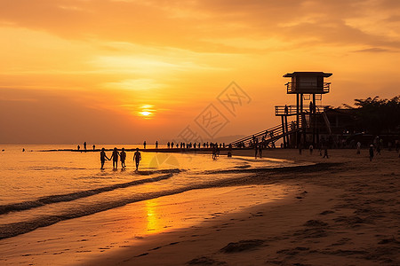 沙滩的日落风景图片