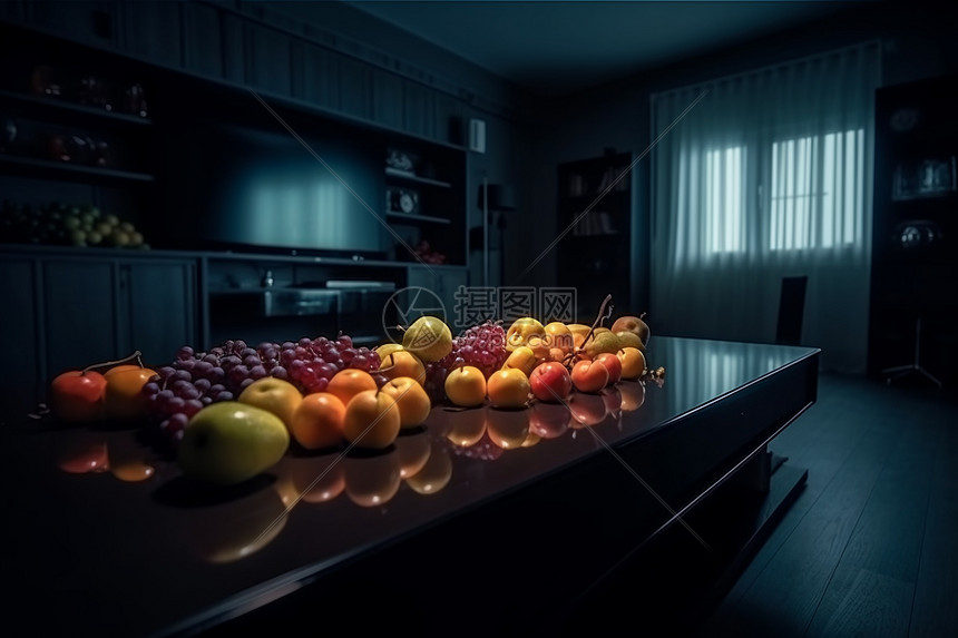 厨房桌上的各种水果图片