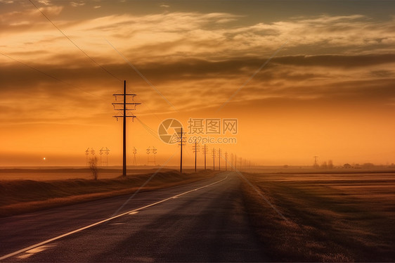 夕阳下的电线杆图片