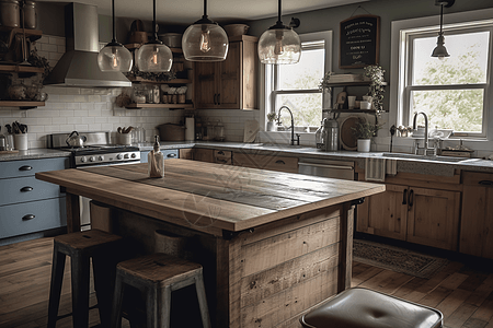 木质的乡村农舍厨房图片