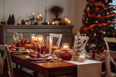 圣诞晚餐的餐桌布置图片