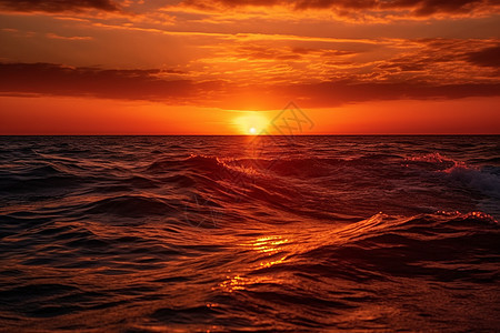 太阳落在美丽的开阔海洋上图片