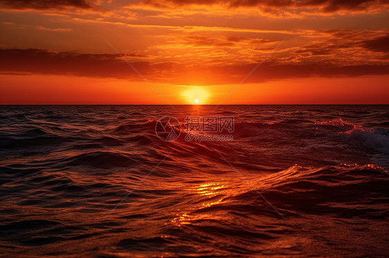 太阳落在美丽的开阔海洋上图片