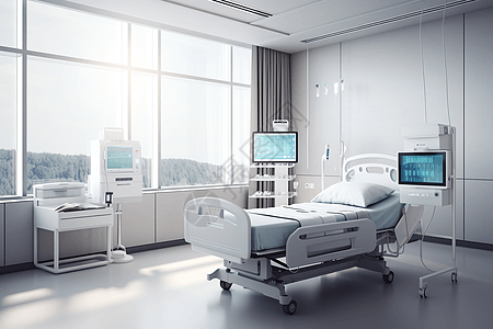 远程医疗有心脏监护仪的病房背景