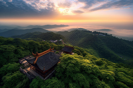 寺庙的日落风景图片