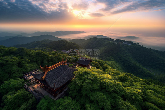 寺庙的日落风景图片