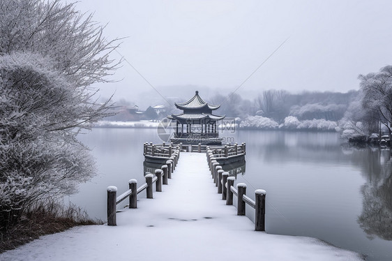 冬天复古公园雪景图片