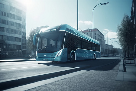 城市街道的氢燃料公交车经过图片