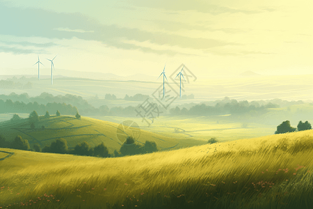 田野上的风力涡轮机背景图片
