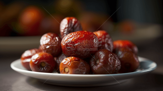 盘子上的红枣干果图片