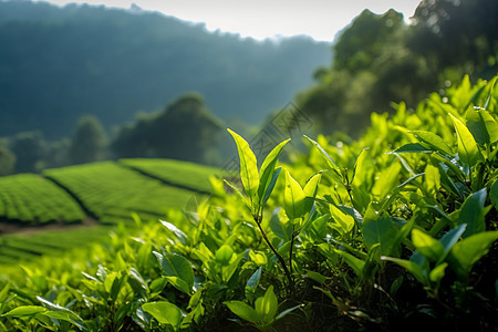 夏季种植园里的茶树图片