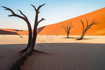 树木在沙漠里枯死高清图片