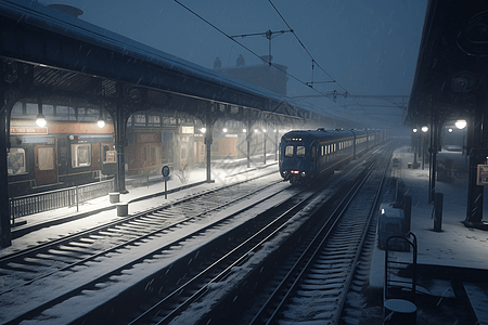 暴风雪天的火车站图片