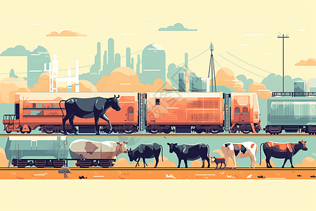 火车旁边的奶牛图片