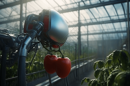 采摘樱桃成熟番茄在温室中设计图片