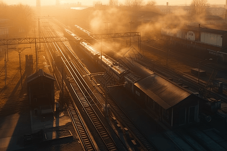 日出时间段的火车站图片
