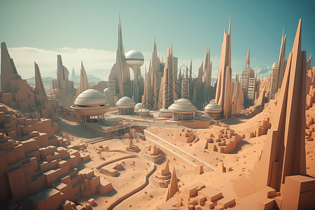 3D粘土模拟未来城市的场景图片