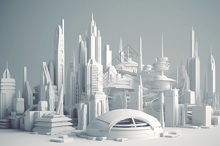 高耸的摩天大楼为未来城市的3D粘土场景背景图片