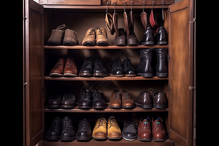 鞋柜里的鞋子背景图片
