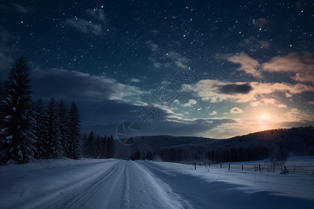 下雪的夜晚汽车夜空高清图片