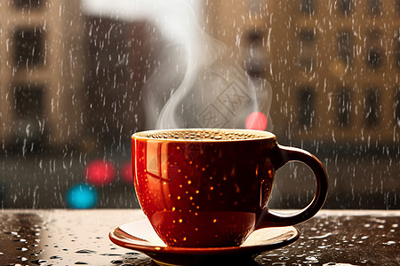 窗边冬季的一杯咖啡高清图片