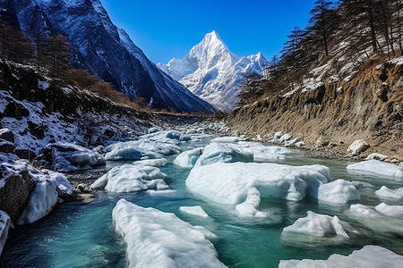 美丽的雪山冰川景观背景图片