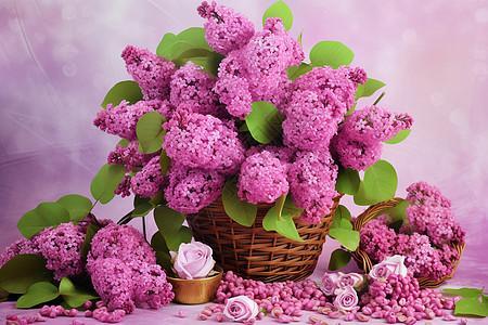 粉色花束花篮装饰图片