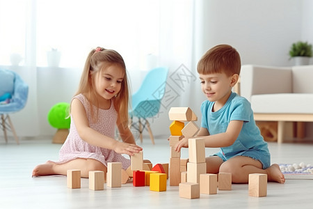 女孩在玩积木可爱的孩子在玩积木背景
