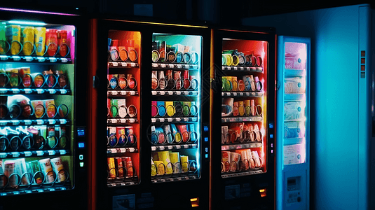 有各种小吃和饮料的自动售货机图片