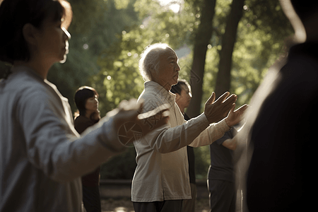 老人在公园打太极图片