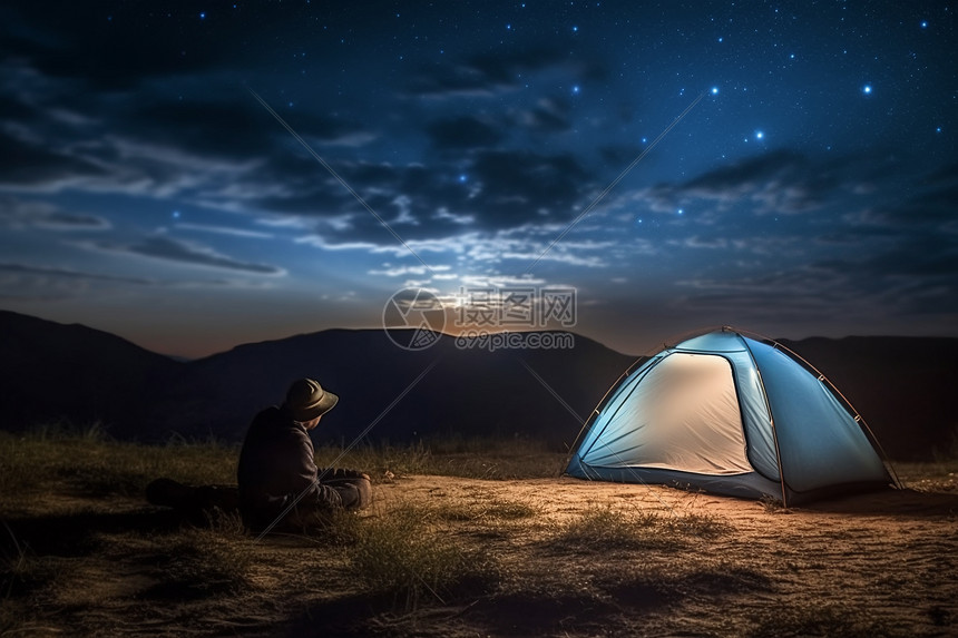 夜晚露营的帐篷图片