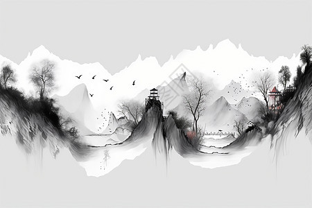 中国风山水插画背景图片