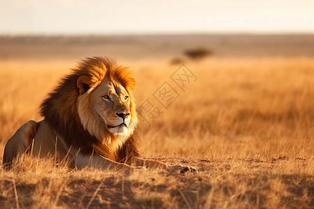 日落时趴着的狮子图片