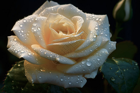 带有露珠的白色玫瑰背景图片