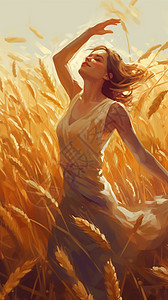 在稻田中翩翩起舞的少女图片