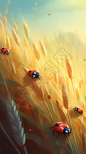 瓢虫在麦穗上插画图片