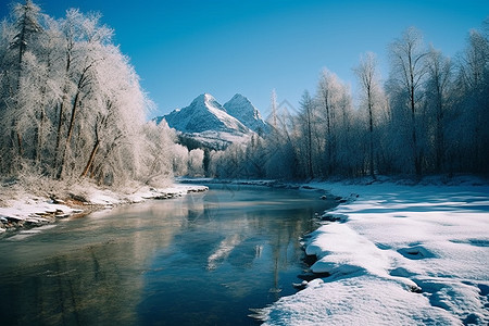 空间场景冬天的不冻河背景