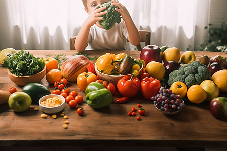 生鲜蔬果营养均衡的孩子背景