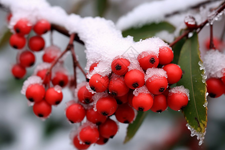 被雪覆盖的红色果实图片