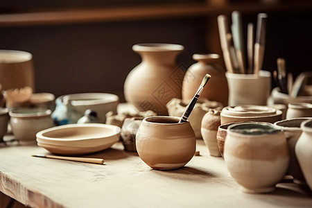 桌上的陶瓷工具图片