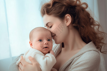 美丽的妈妈抱着可爱的婴儿背景图片