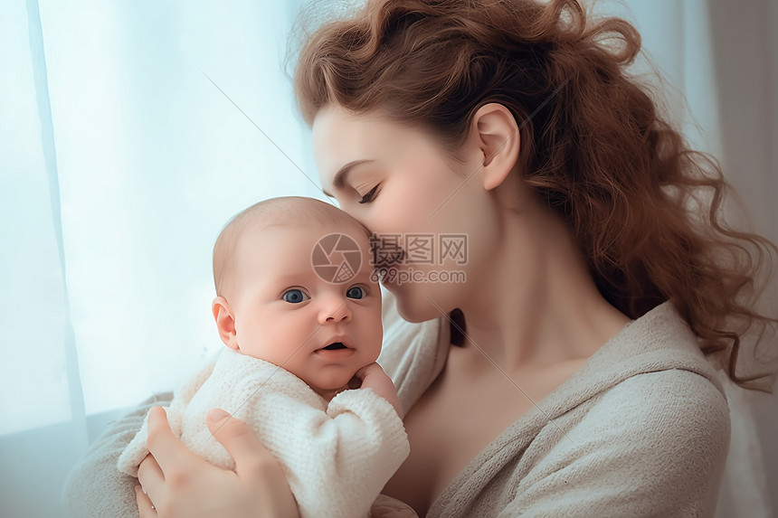 美丽的妈妈抱着可爱的婴儿图片