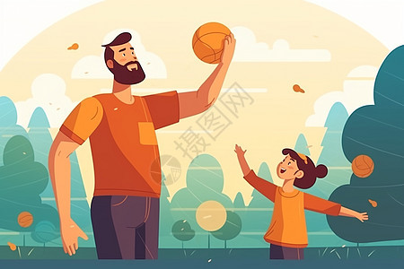 父亲和女儿在公园里玩耍背景图片