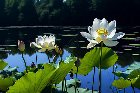 夏季荷花池图片