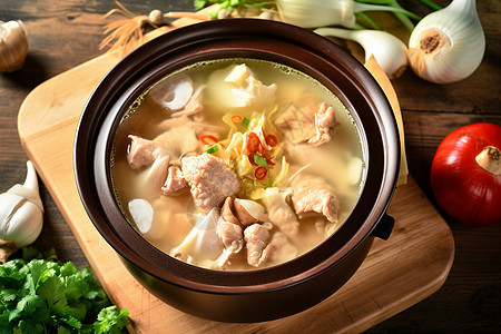 灵芝汤砂锅炖鸡汤背景