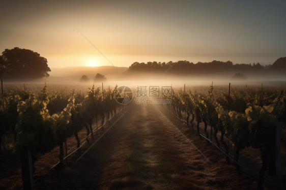 晨雾下的葡萄园图片